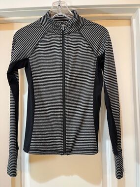 Forever 21 Black and Gray Striped Zip-Up Athletic Jacket